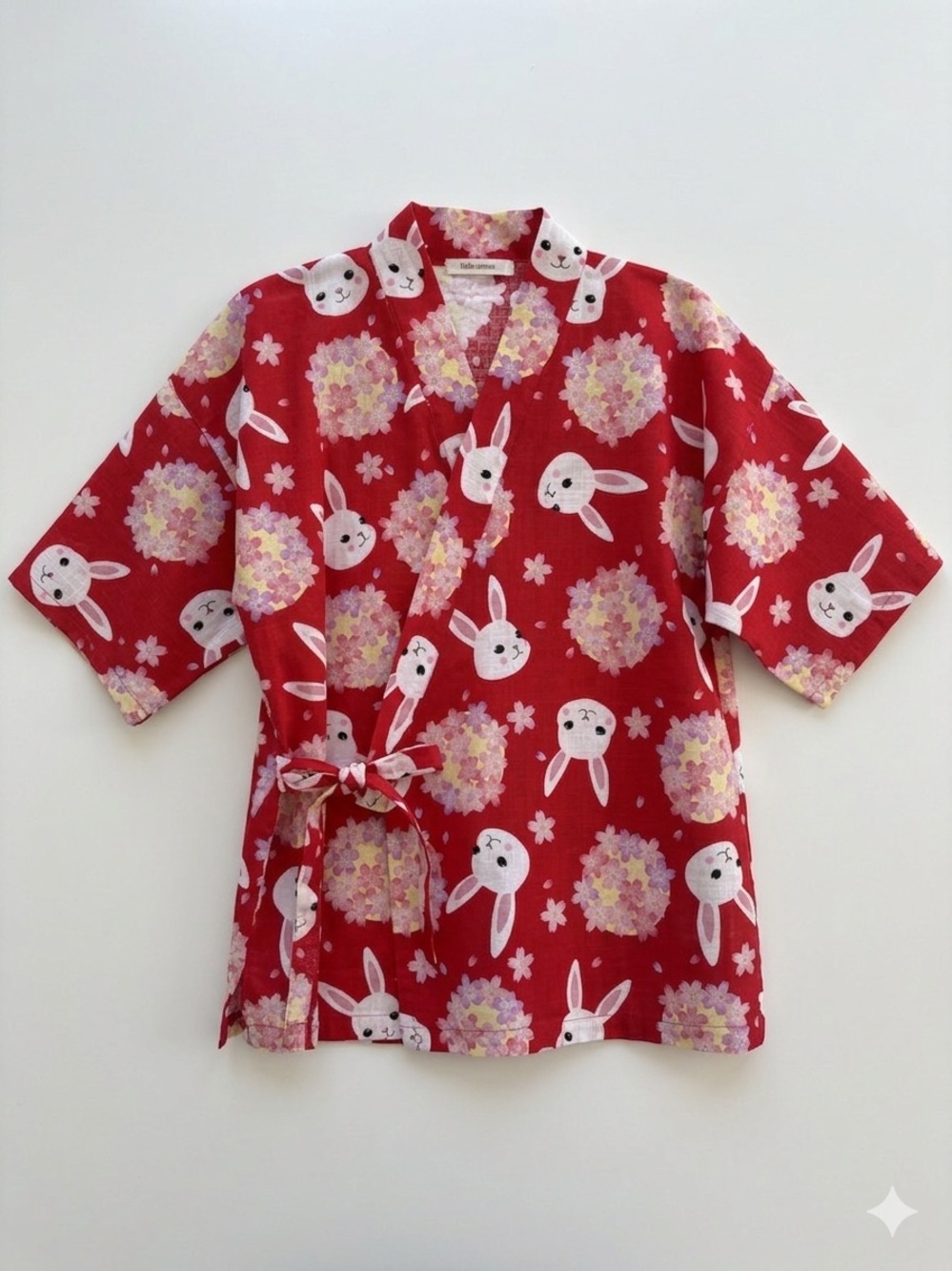 Tutu Anna Women’s Japanese Jinbei Top Red w/Bunny Print, Size M-L